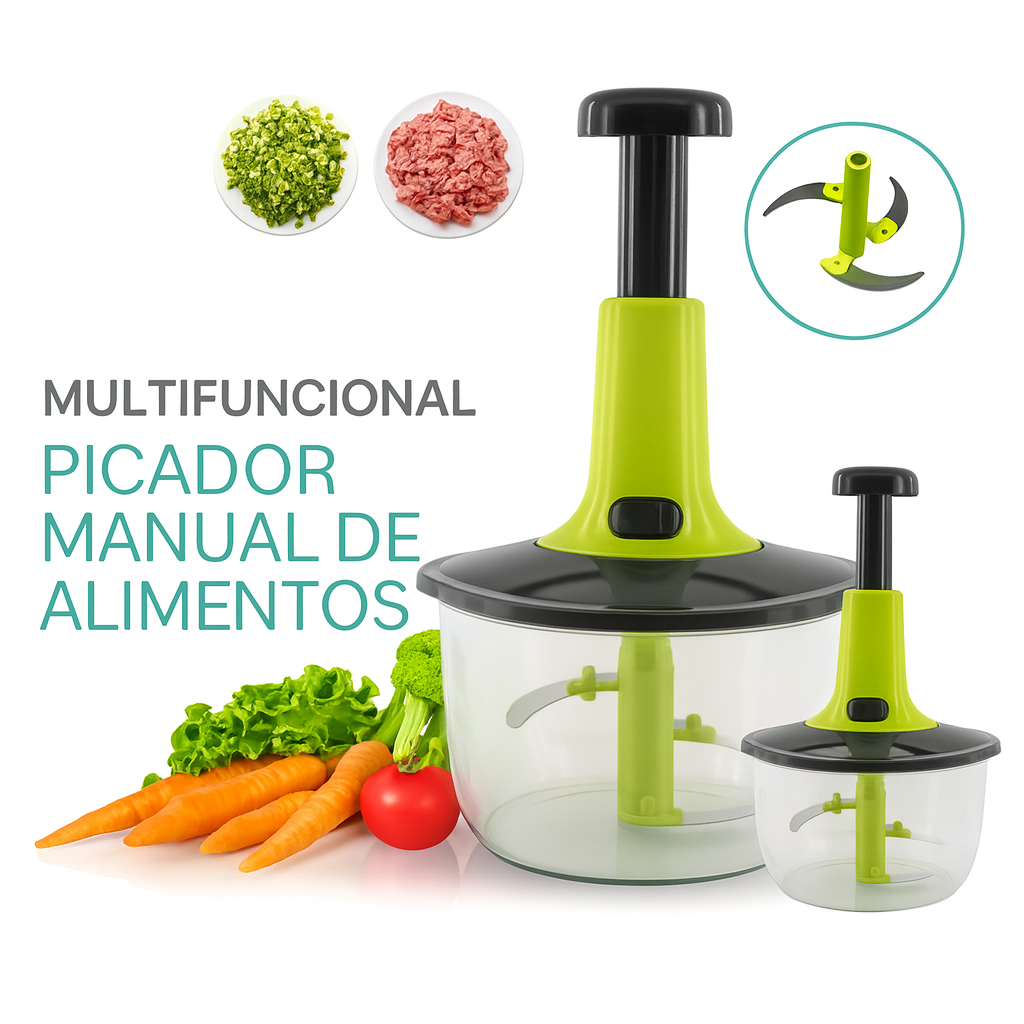 Picador de Alimentos Multifunções — Picador Manual de Pressão Rápida — Picador de Legumes